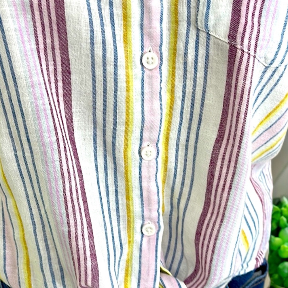 Beach Lunch Lounge Linen Rainbow Brooklyn Womens Stripe Tie-Front Button-DownTop - Picture 10 of 16